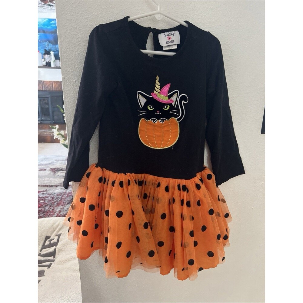 Girls Counting Daisies Halloween Party Tutu Dress Black Cat Pumpkin Size‎ 6